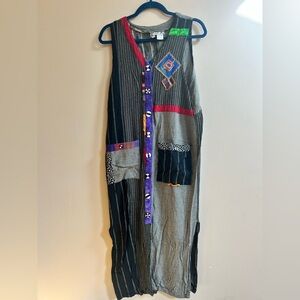 Faith Vintage Multicolor Boho Artsy Unique Striped Beaded Long Vest / Dress Top